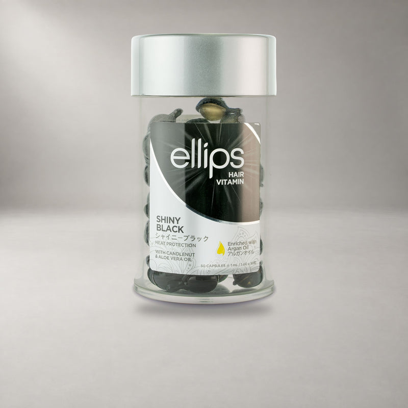Ellips Shiny Black: hårolja i kapslar, burk med 50 kapslar
