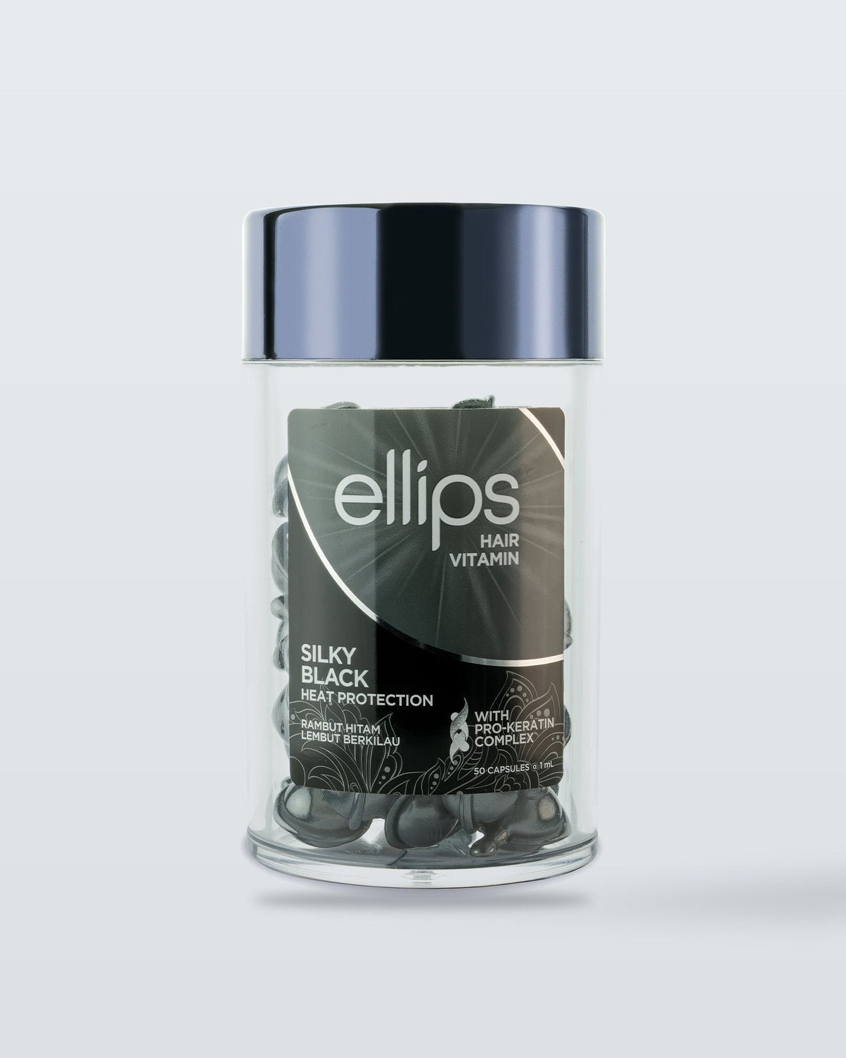 En burk Ellips Silky Black, hårolja i kapslar