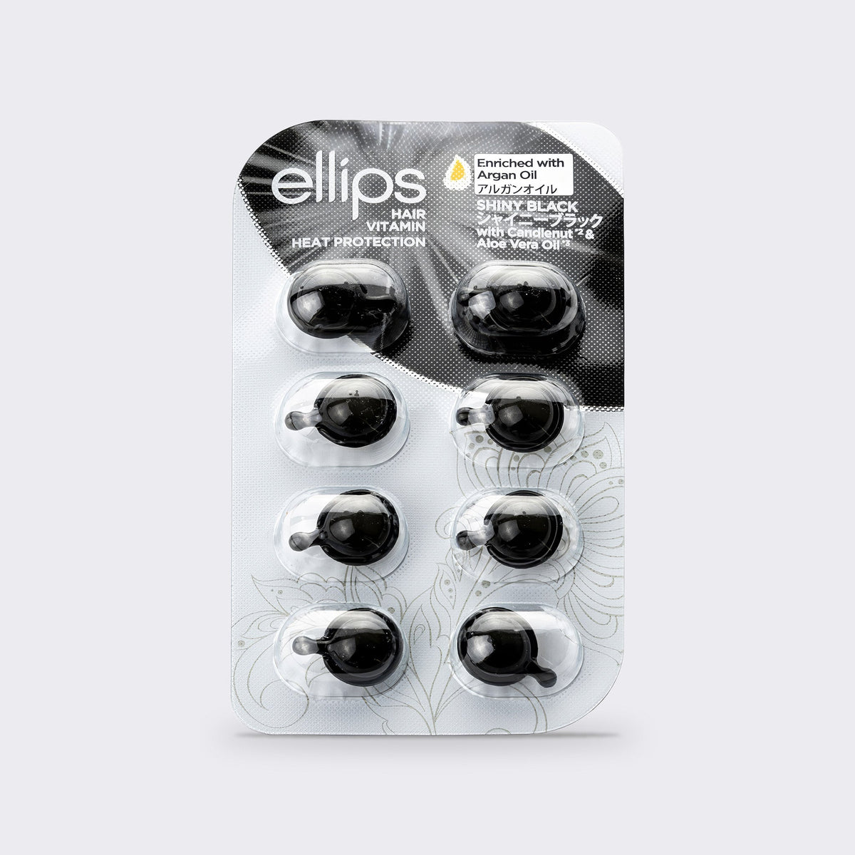 Ellips Shiny Black i provstorlek: blisterförpackning med 8 kapslar hårolja