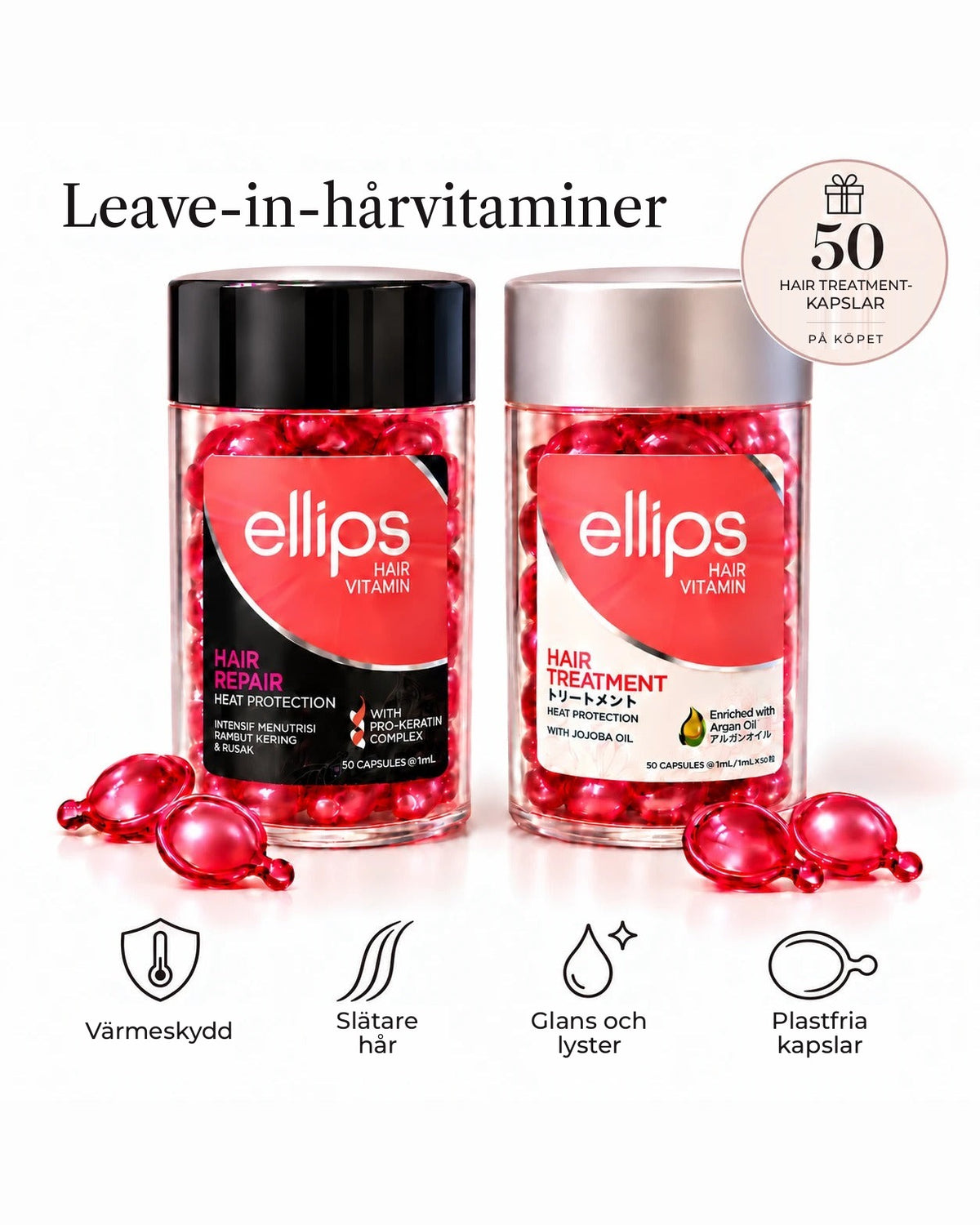 Ellips Hair Repair och Hair Treatment: leave-in-hårolja i kapslar, med 50 kapslar Hair Treatment på köpet